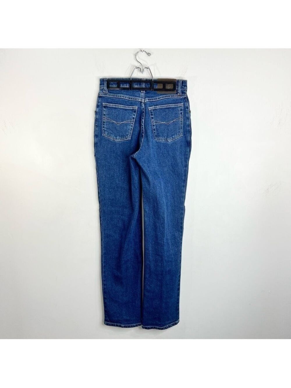 Vintage 90s Y2K minimalist high rise straight leg dark blue full length jeans 29 - Picture 5 of 14